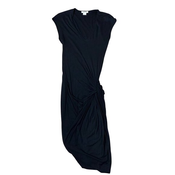 Helmut Lang Black Asymmetrical Draped Knotted Jersey Dress S Vamp Glam Cocktail - Picture 3 of 8